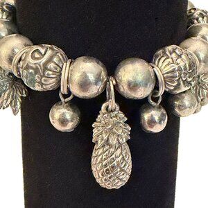 🌴 Vintage Tropical Charm Stretch Bracelet - Palm Tree & Pineapple 🍍